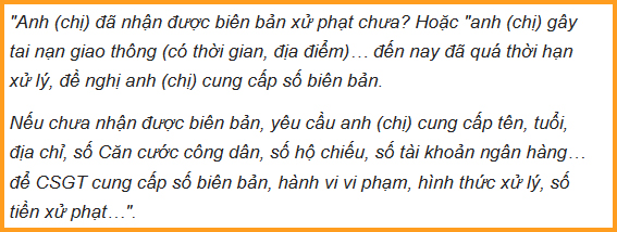 Nội dung cuộc gọi thường gặp