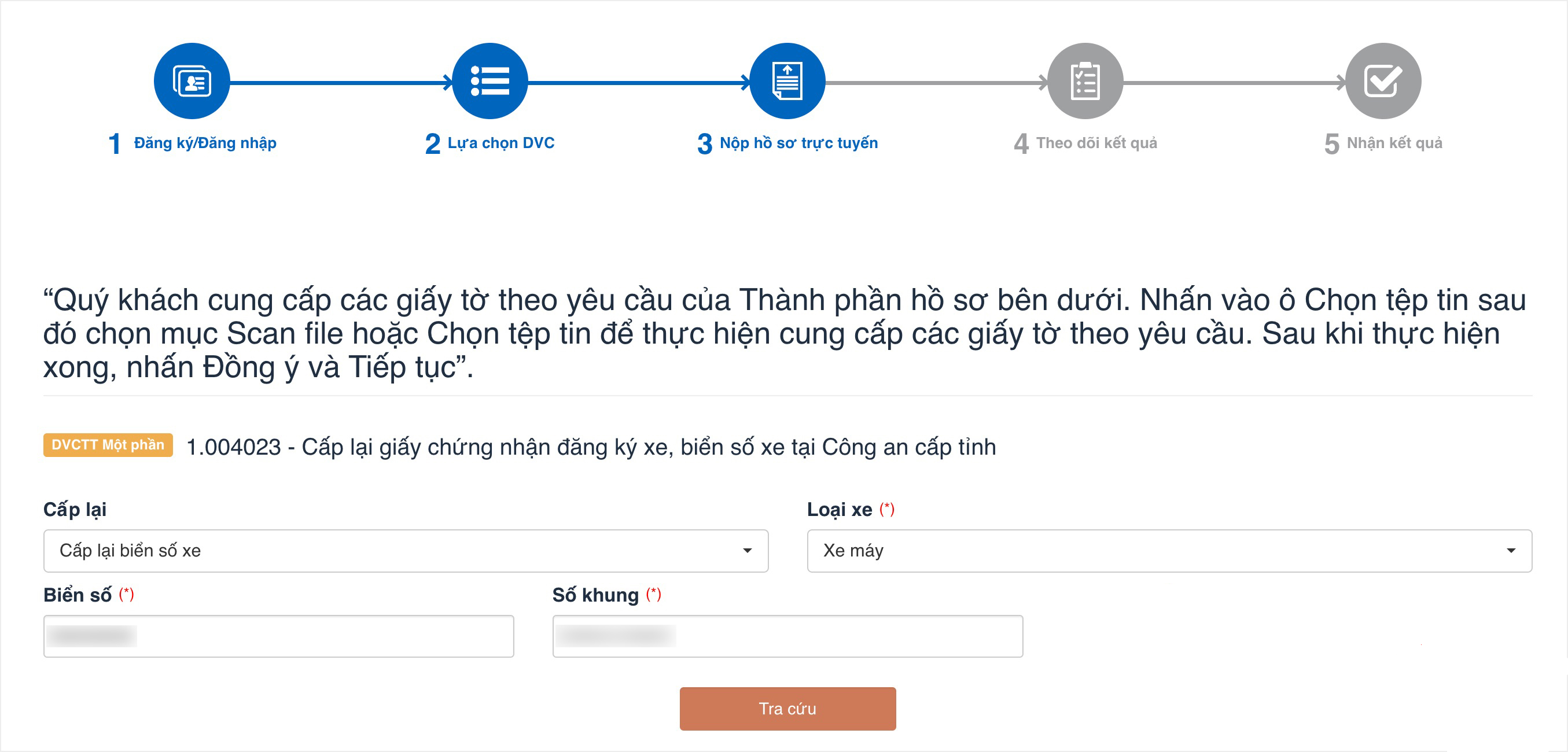 cấp lại biển số xe online