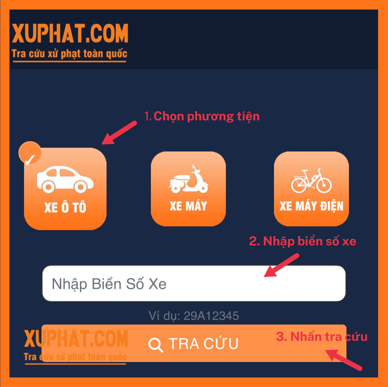 Tra cứu phạt nguội bằng thiết bị di động (Điện thoại thông minh) nhanh nhất qua trang web xuphat.com