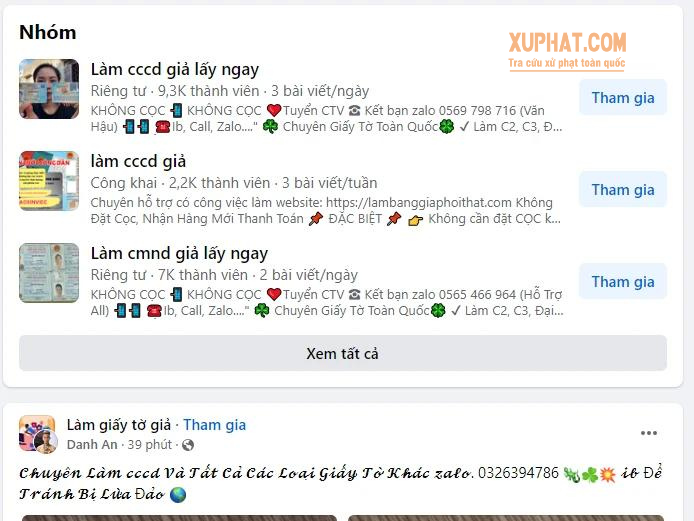 Hình ảnh các nhóm làm giả CCCD gắn chíp trên mạng xã hội