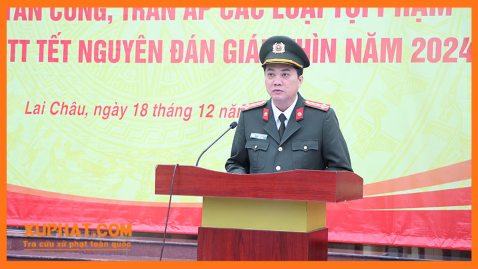 Đại tá Nguyễn Viết Giang - Giám đốc Công an tỉnh Lai Châu phát biểu tại buổi lễ.