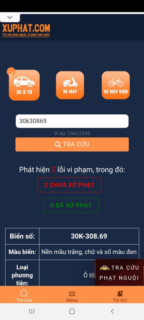 Ứng dụng tra cứu phạt nguội trên điện thoại